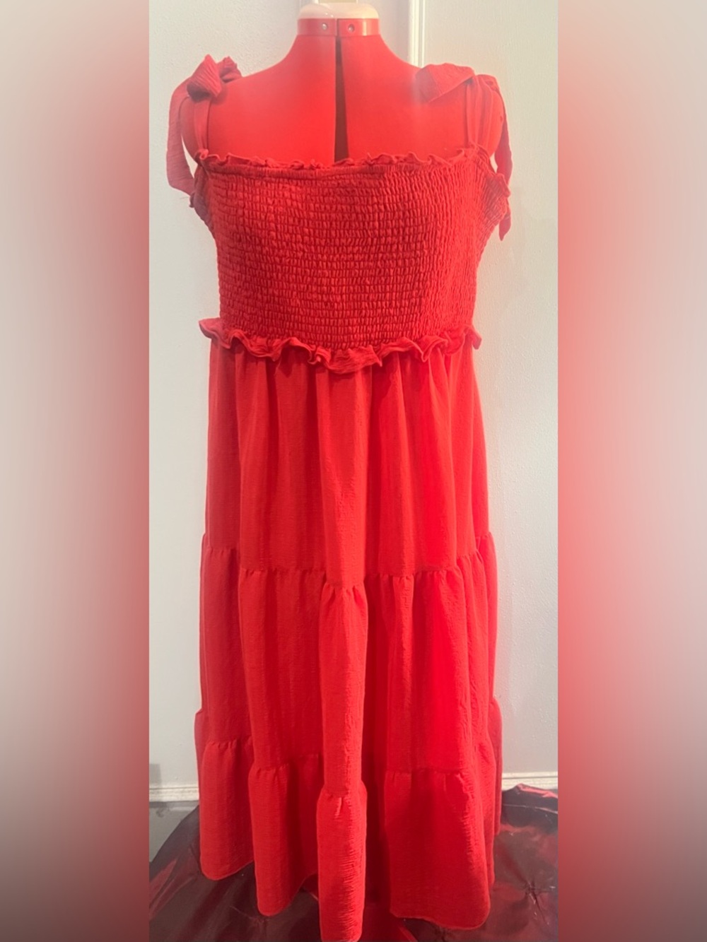 Aruls Red Smocked Tiered Smocked Sundress size xxl C